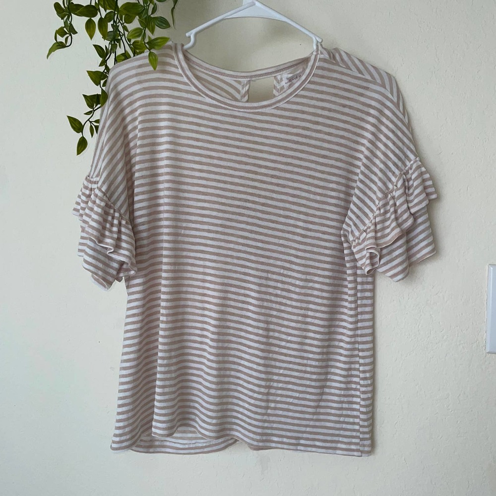 Anthropologie Mustard Seed Striped blouse Ruffle Sleeve Top small